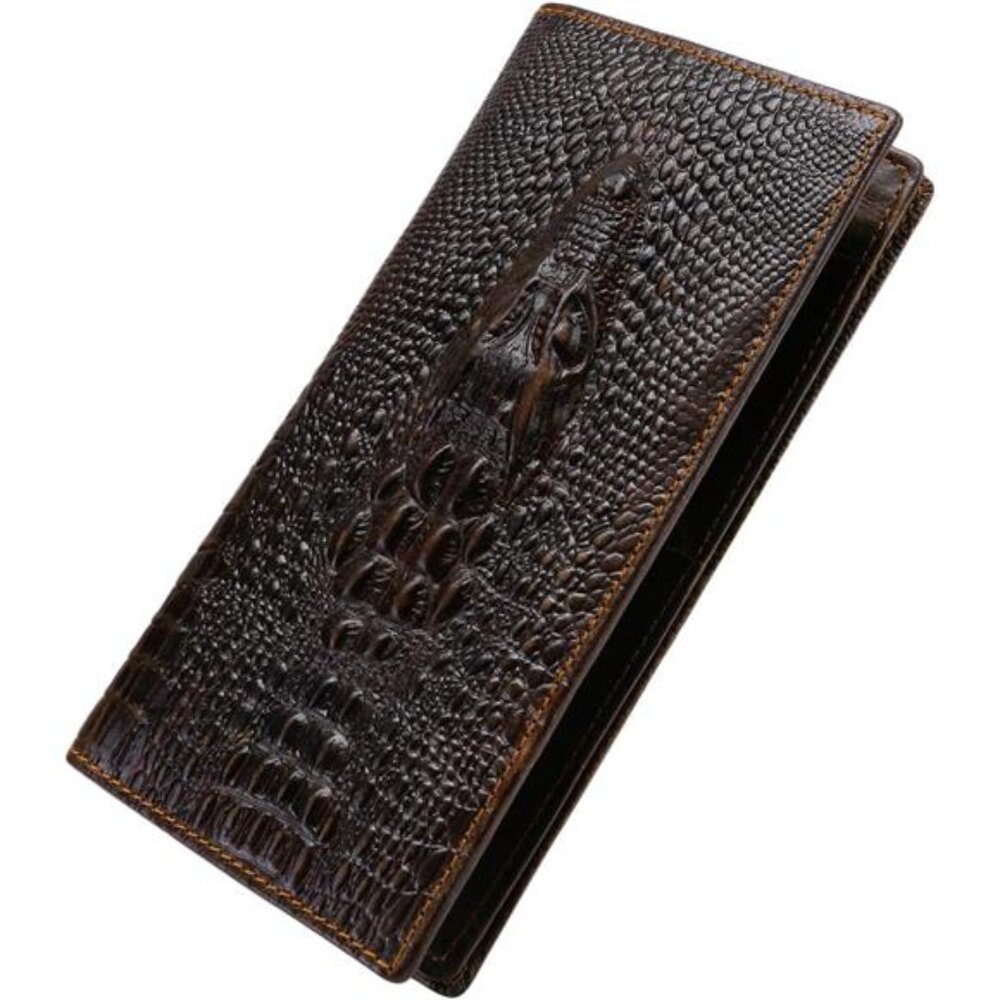 Men's RFID Vintage Look Genuine Leather Long Bifold Wallet Checkbook Wallets